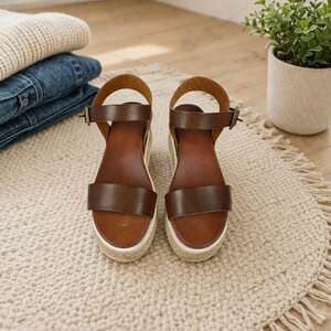 MIA Kasandra Brown Platform Espadrille Sandals Ankle Strap Womens 7